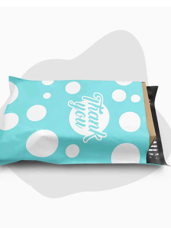 Pochette de remerciement en polyéthylène à pois blancs, 10 x 13 | RADYAN pour la vente par Radyan