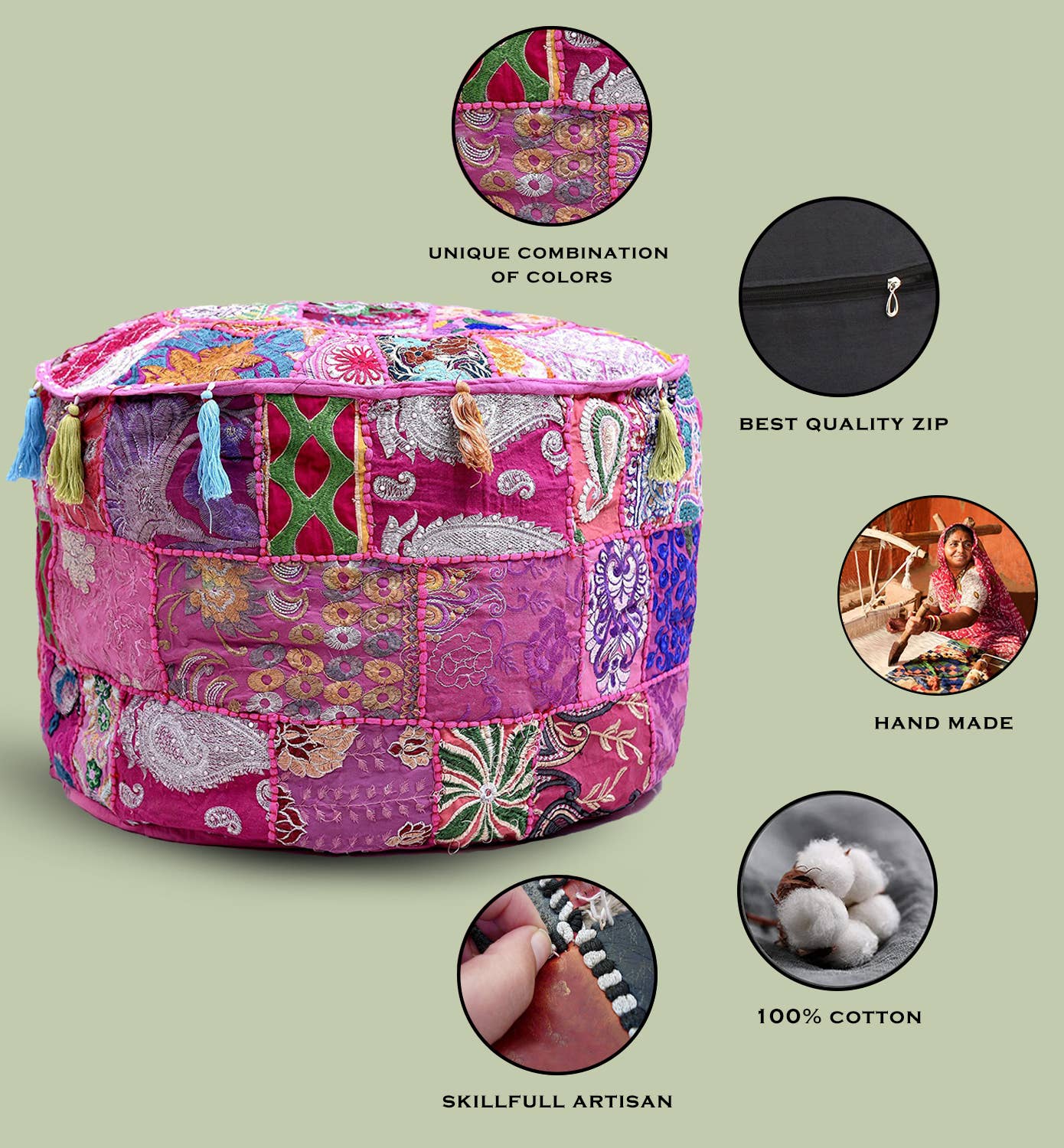 Aakriti Inc. - Wholesale Pouf - Aakriti Gallery Indian Pouf Footstool Ethnic Pouf Cover30