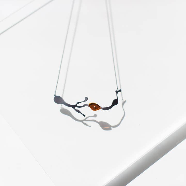 Adjustable Seaweed Collar Necklace in Oxidized Silver for wholesale by Denisa Piatti Jewellery