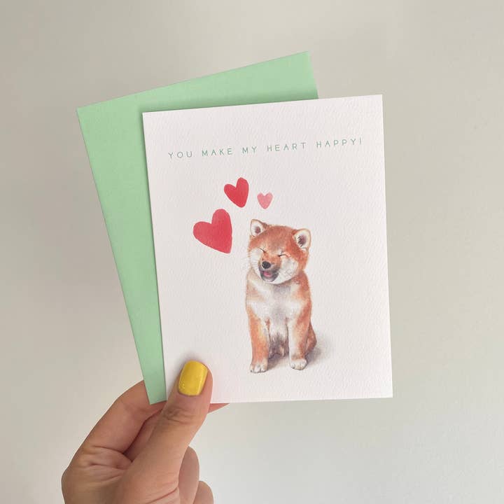 Shiso Paper - Wholesale Love Card - You Make My Heart Happy Shiba Inu Puppy Card2