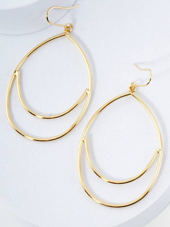 Polished Teardrop Drop 14K-Gold-Dipped Brass Lightweight Dangle Earrings for wholesale by Wild Honey