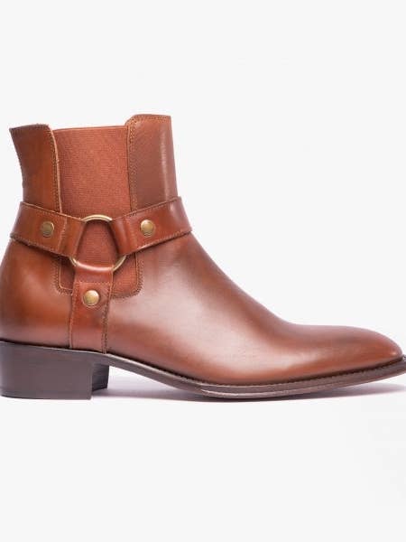 LAMBRO Mens Leather Cuban Heel Boots Cognac for wholesale by Club Cubano