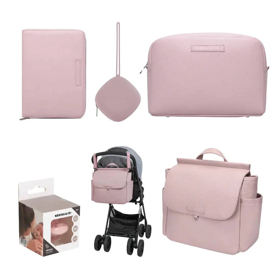 Nenina & Co – wholesale Ny mamma presentbox/set – Komplett babyfödselkit: förlossningsväska, skötmatta, necessär, dokumentficka och klassisk napp | Nenina & Co2