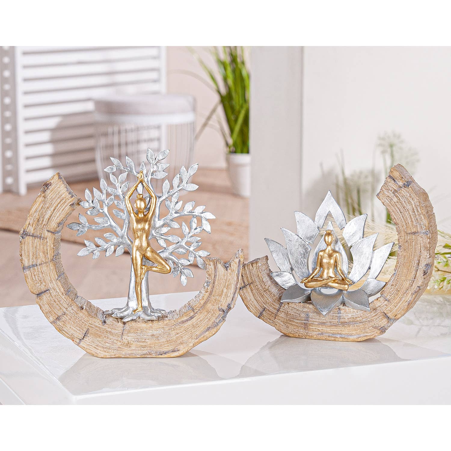 gold brown silver Namaste sculpture, set of 2, H.17 cm for wholesale on Faire1