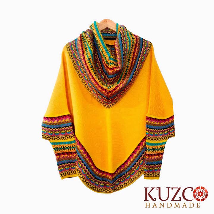 Women's Alpaca Knitted Turtleneck Poncho with Sleeves for wholesale by KuzcoHandmade