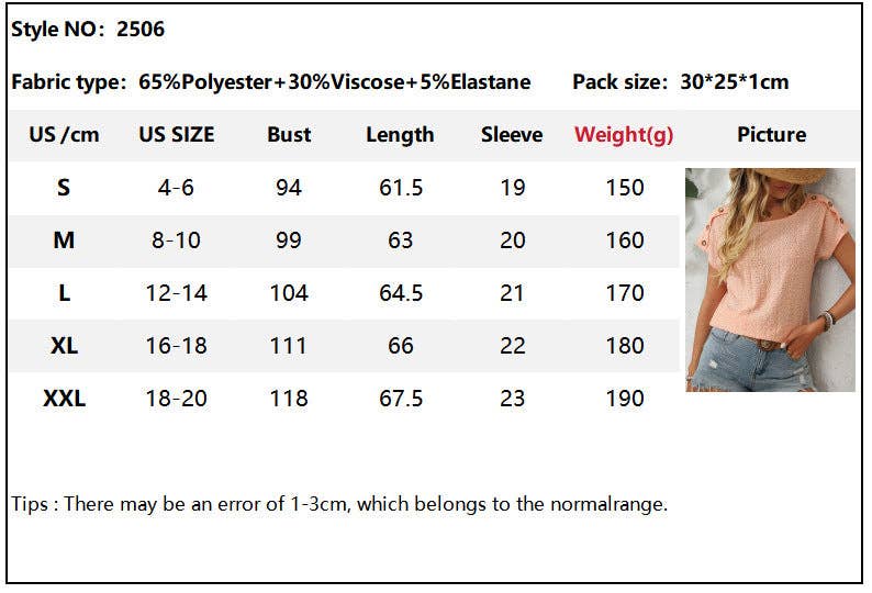 Lovesoft - Wholesale Blouse - Women's - Solid Crewneck Button Short-sleeved Cut-out Top19