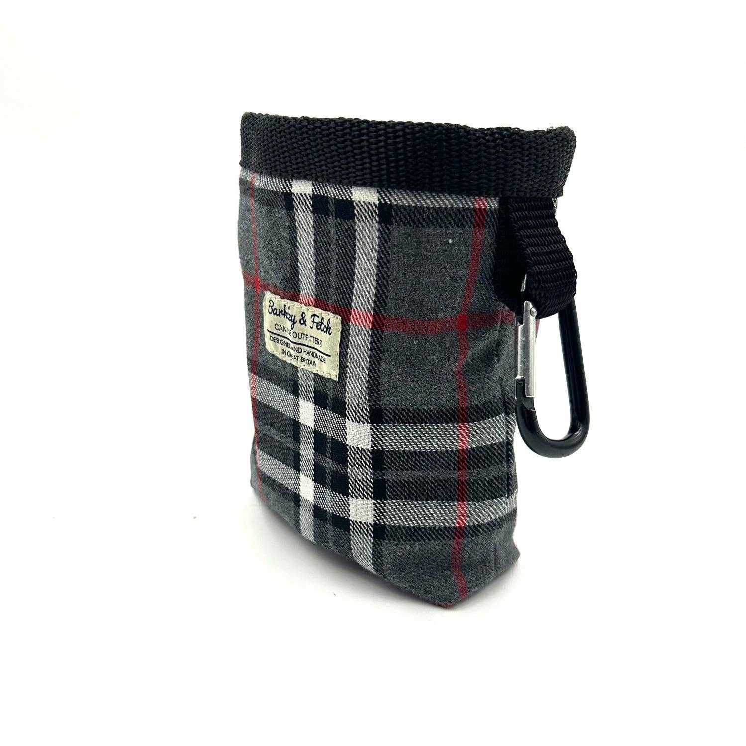 Barkley and Fetch – wholesale Pet treat bag – Dog – Grey/White Tartan Treat Bag1