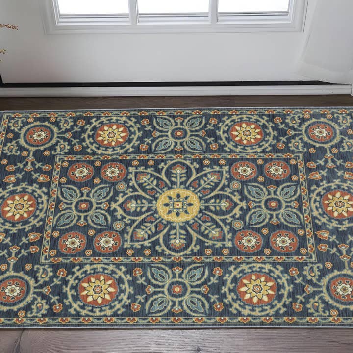 HomeRoots - Wholesale Area Rug - 2' X 3' Blue And Rust Medallion Area Rug With Fringe1