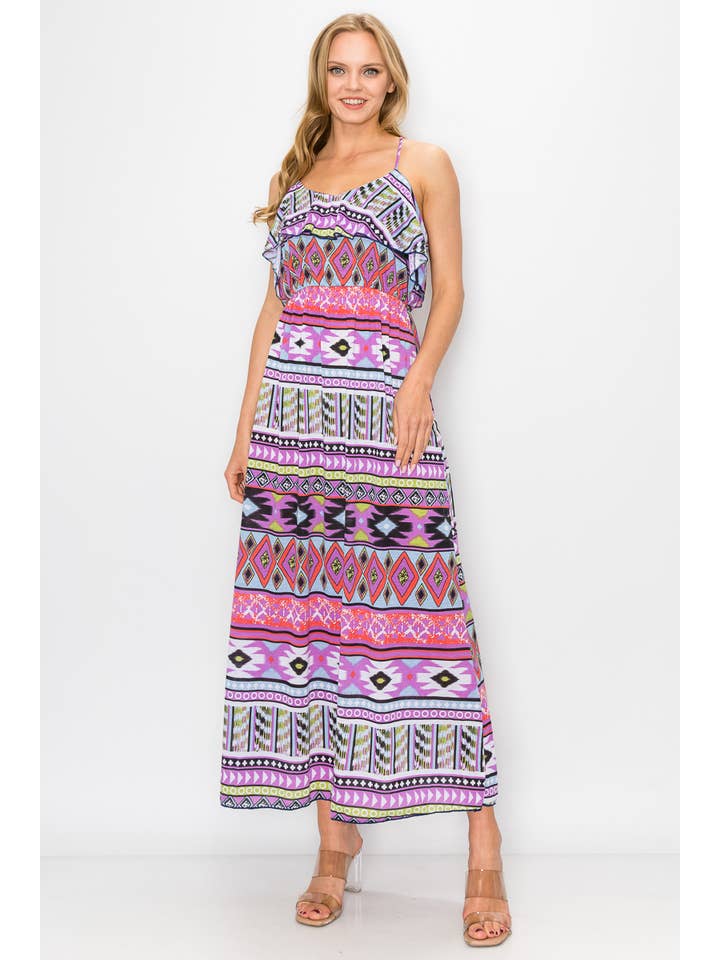 PINK MULTI Aztec Print Long Dress for wholesale on Faire