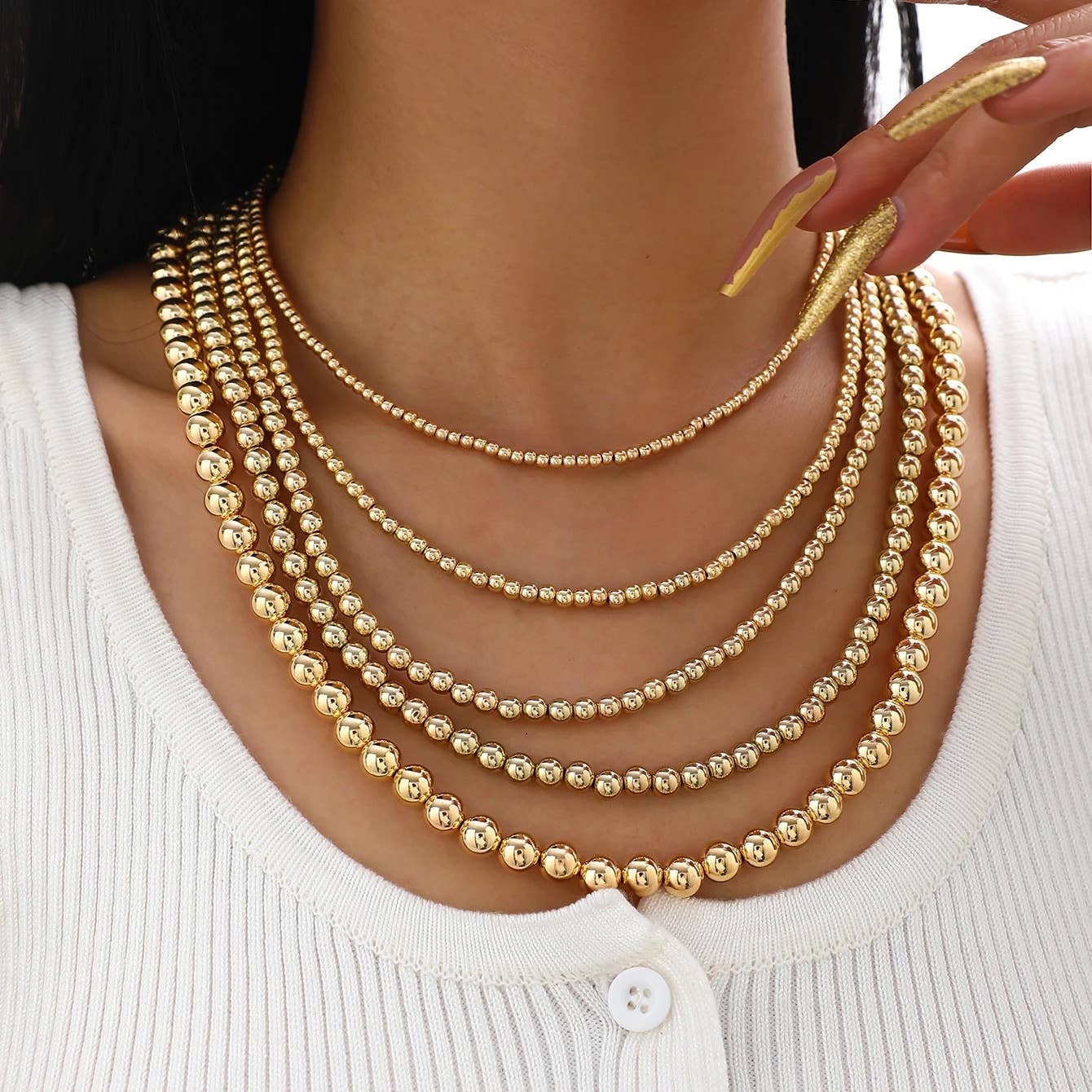 Savvy Bling - Wholesale Beaded/Pearl Necklace - 2-10mm Gold Beaded Necklaces4