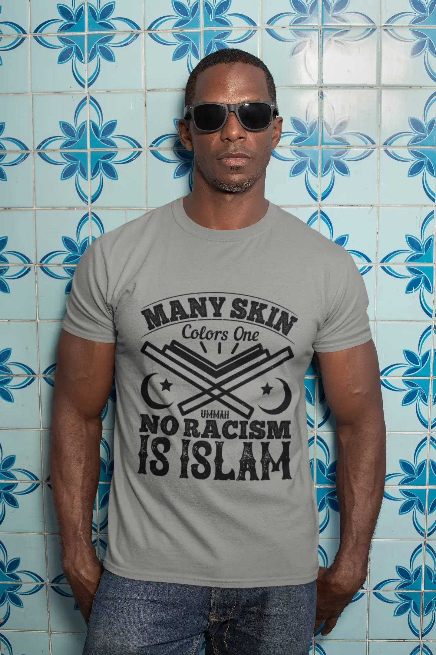 Grey Marl ULTRABASIC Men's T-Shirt No Racism is Islam - Muslim Tee Shirt for wholesale on Faire1