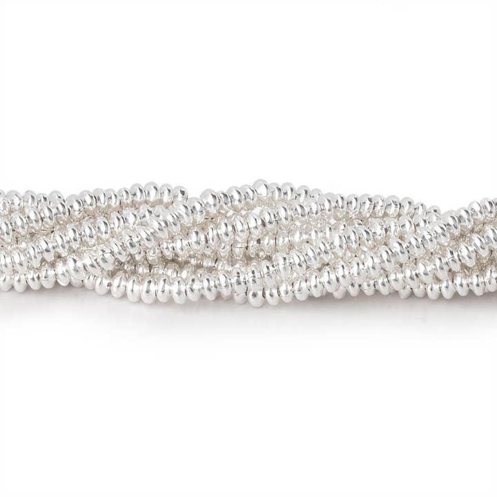 Beads of Cambay - Wholesale Beads - 3mm Sterling Silver Plain Disc 8 inch 130 beads