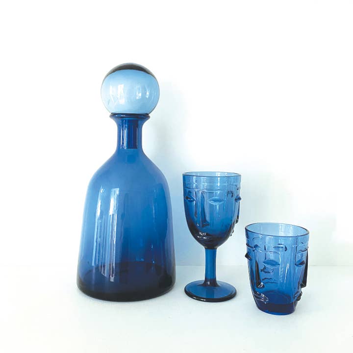 bruise Glass goblet Blue Face D8 H10cm for wholesale on Faire