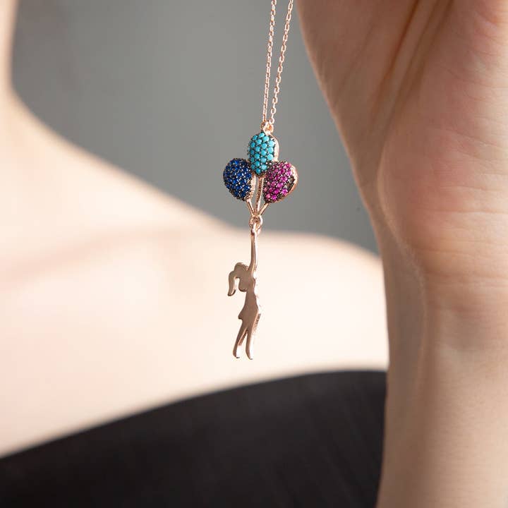 Volenia Silver - Venta al por mayor Collares con colgantes/abalorios - Collar con colgante de globo volador de plata de ley 925 para mujer