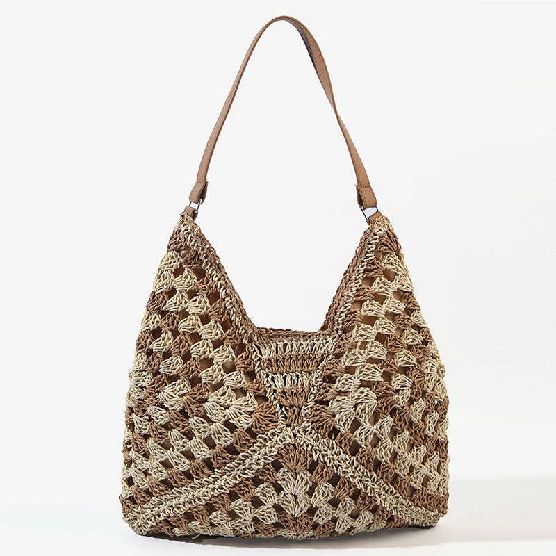 Funkyrel® Atzbranding Limited - Wholesale Beach Bag - Paper Rope Woven Beach Bag with Block Design0