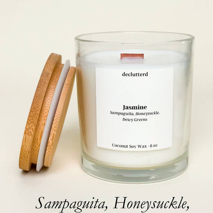 declutterd - Wholesale Jar/Filled Candle - Candle Wood Wick Jasmine Non Toxic Coconut Soy Wax0