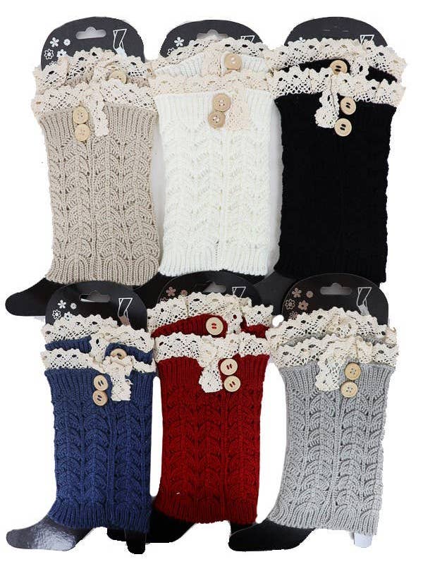 Classic Lace Trim Leaf Knitted Ankle Warmers for wholesale by Cap Zone