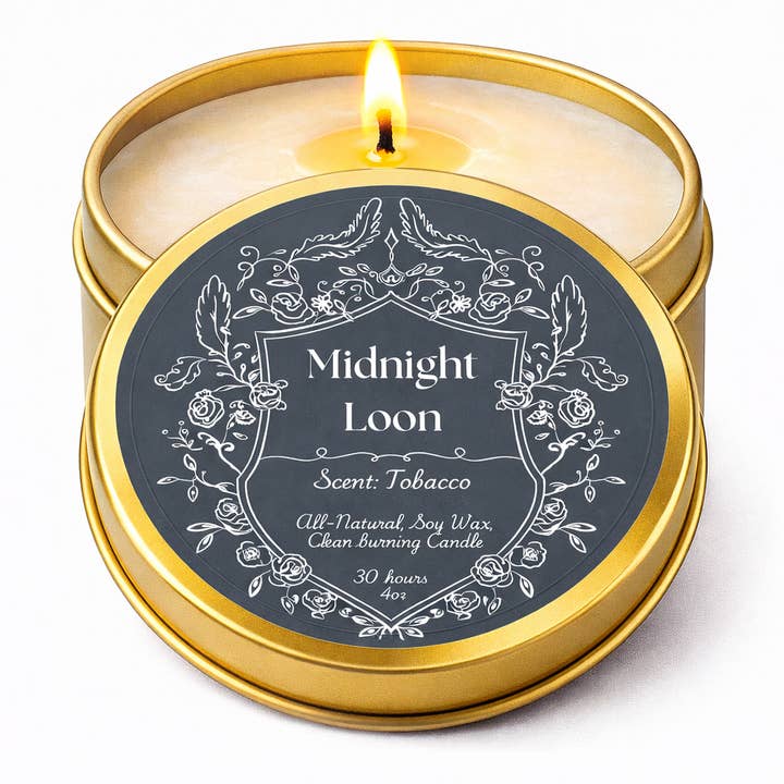 Midnight Loon Tobacco Travel Tin Candle - 4oz for wholesale by Feather & Flame Inc