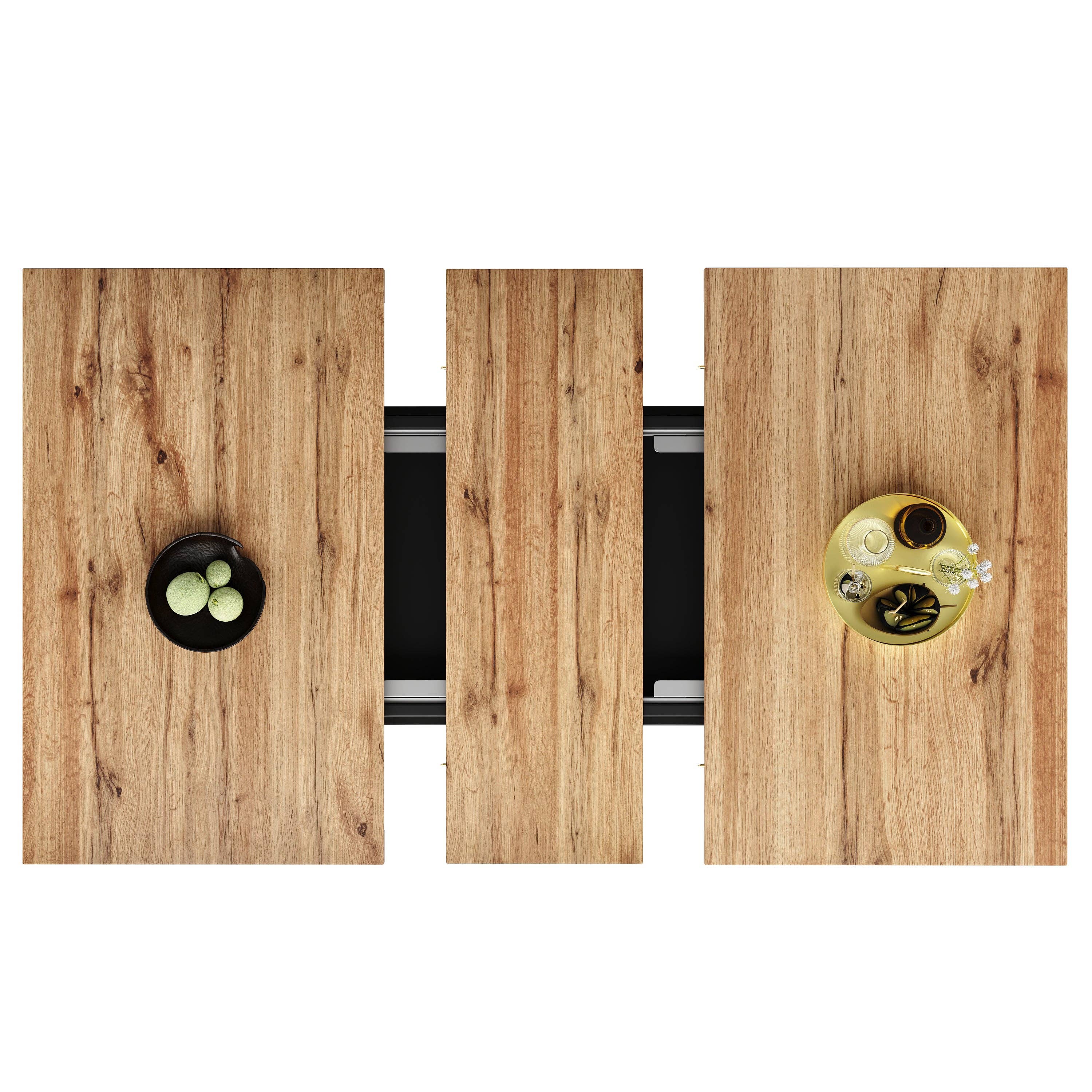 Urban Meuble - Wholesale Side Table - Extendable dining table with wood effect, black storage space, and glass 110-140*70cm CHOCAS BLACK GLASS32