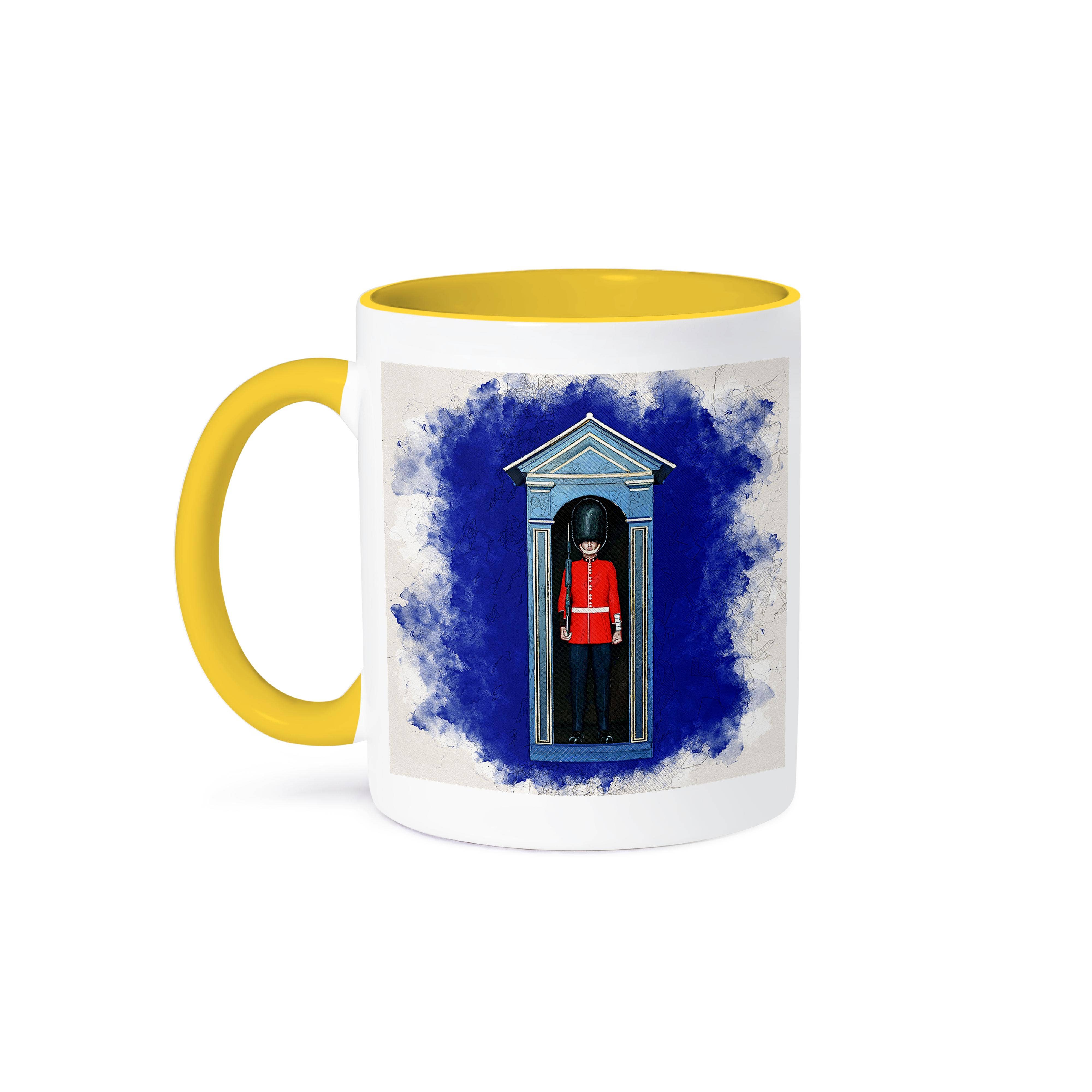 3dRose - Wholesale Coffee Mug - 3dRose, A London guard in guard house portrait in mixed media style, Mug0