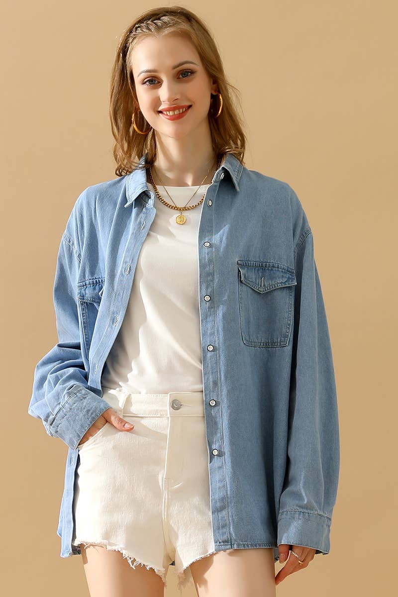 LIGHTBLUE CWTSTL0265-B_SIMPLE POKCET DENIM LONG SLEEVE SHIRTS for wholesale on Faire10