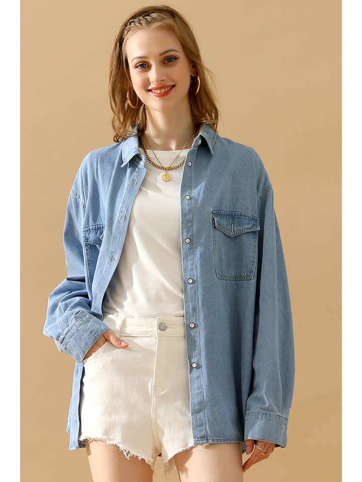 LIGHTBLUE CWTSTL0265-B_SIMPLE POKCET DENIM LONG SLEEVE SHIRTS for wholesale on Faire10