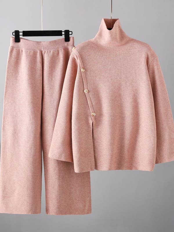 Knitted Turtleneck Sweater & Casual Wide Leg Pants Set for wholesale by Blak Wardrob