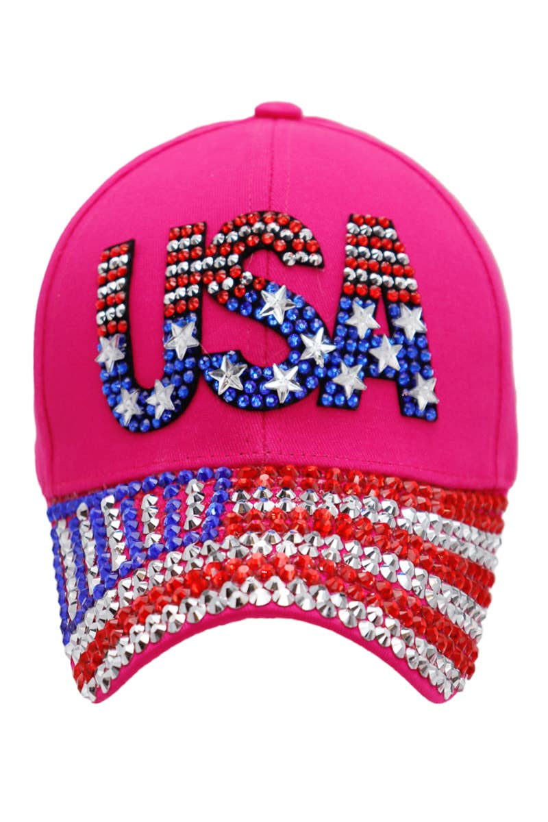 Cap Zone - Wholesale Baseball Cap - Women's - USA American Flag Bling Rhinestone Baseball Cap4