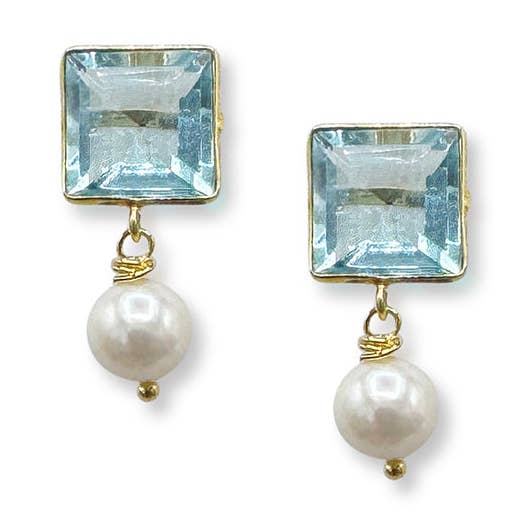 370-SKY-G | SKY CRYSTAL & PEARL DROP EARRING for wholesale by Girl With A Pearl