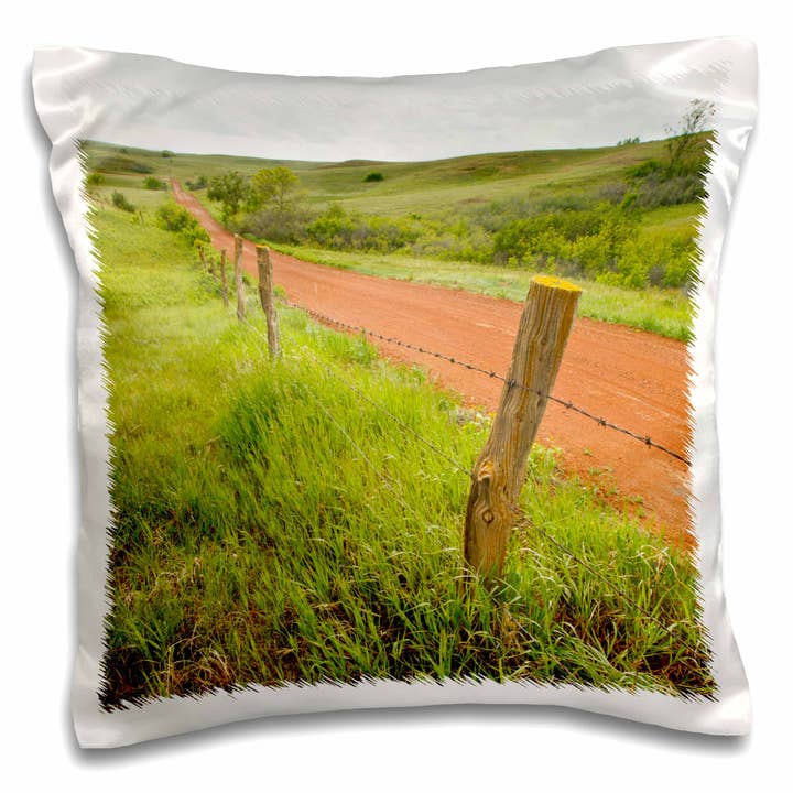 3dRose, Landelijke boerderijweg, North Dakota - US35 LDI0018 - Larry Ditto, Kussensloop voor wholesale door 3dRose