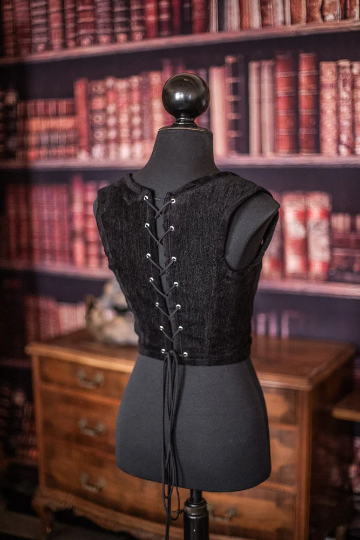 Costurero Real - Vente Corset – femme - Corset en velours noir, tissu tapisserie style gothique victorien2