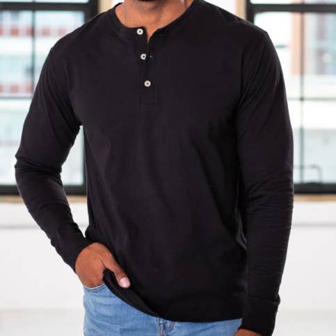 GOEX Apparel - Wholesale T-Shirt - Men's - Unisex Long Sleeve Cotton Henley1