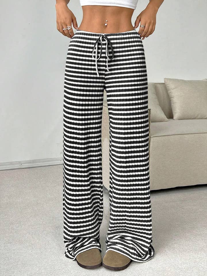 Rosa Clothing - Wholesale Pants - Women's - Casual Striped Elastic Drawstring Straight-Leg Pants