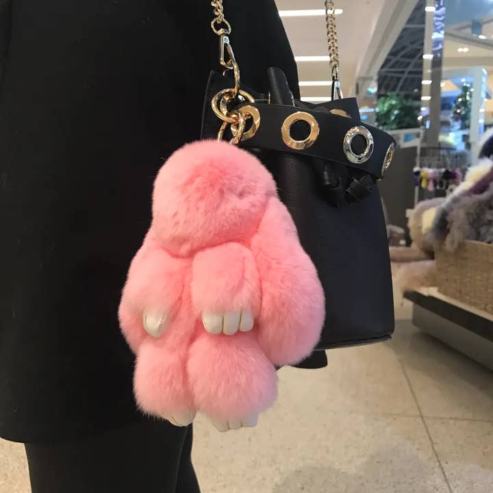Cute Fluffy Bunny Rex Rabbit Keychain (Light Pink) for wholesale by SHEEPSKIN ELITE