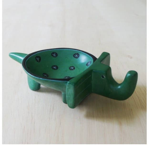 Delight merchants - Wholesale Decorative Plate/Dish/Bowl - Blue green elephant handmade Kisii soapstone carving with free shipping world wide