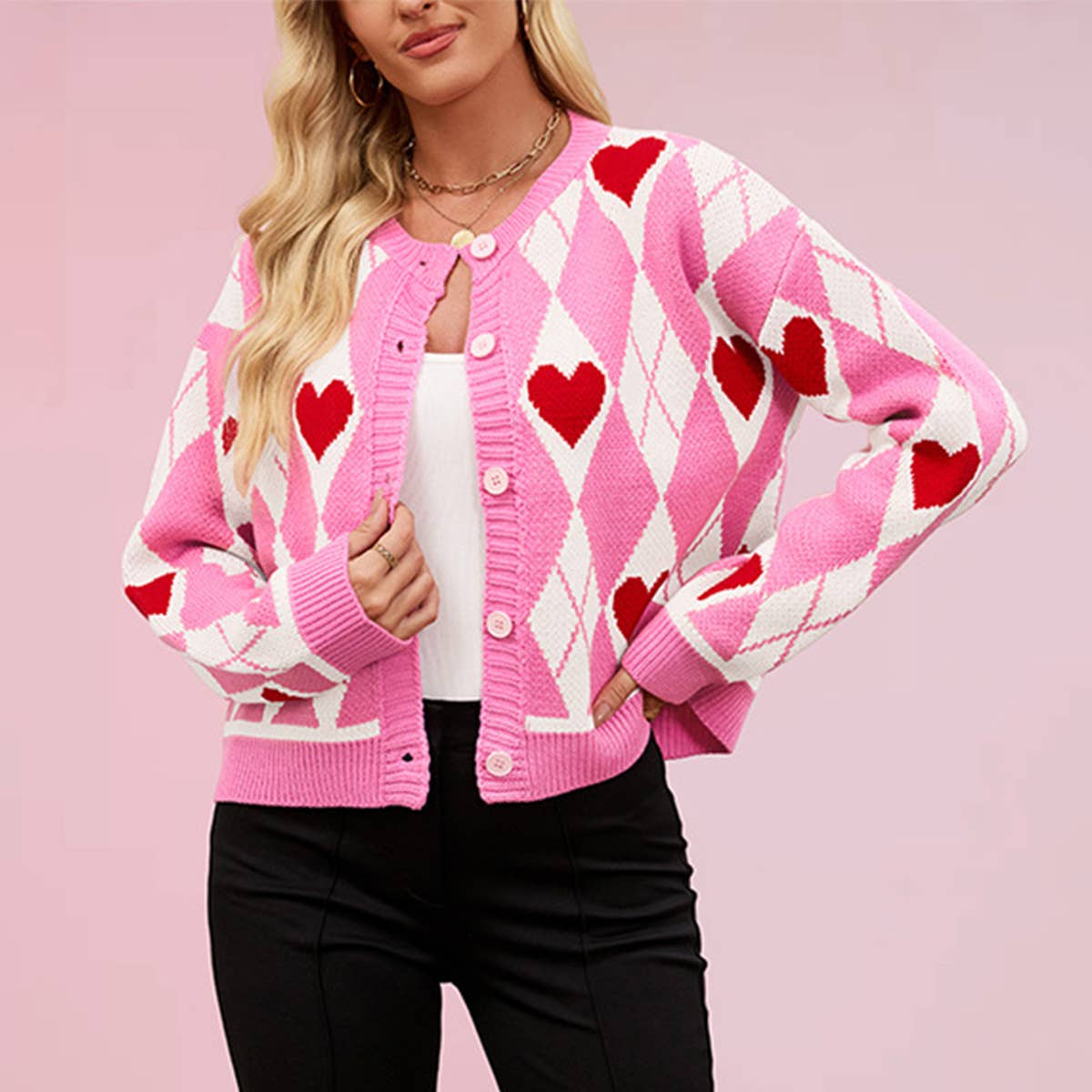 Lily Clothing - Wholesale Cardigan - Women's - Valentine's Day heart-shaped knitted cardigan3