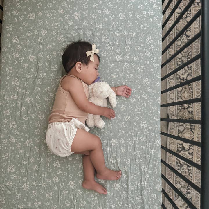 Ellie and Layne - Wholesale Cot/Crib Sheets - Daphne Icy Blue Floral Muslin Crib Sheet4