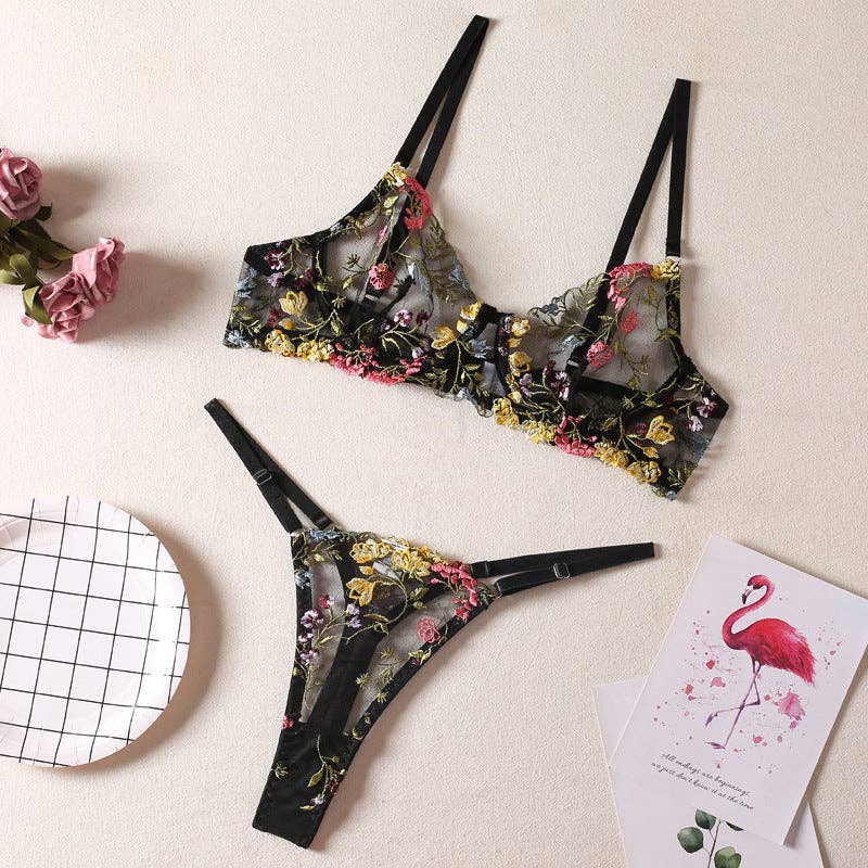 Sweetkama – wholesale Lingerie Set – women's – Sexy Ladies Floral Embroidery Lingerie Set R0031A2