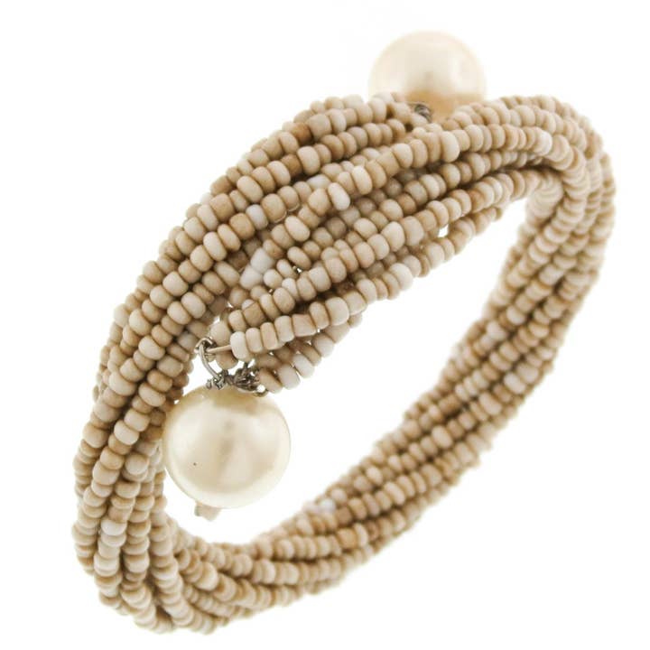 7" geheugen draad bohemien handgemaakte zaadkralen faux parel armband, verschillende kleuren voor wholesale door FifiRose