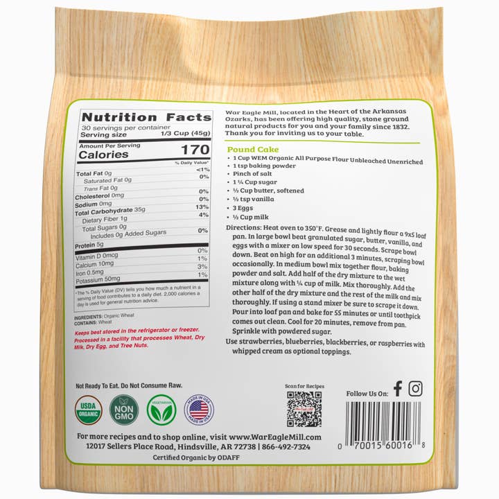 War Eagle Mill Food Group - Wholesale Flour - Organic Unbleached All-Purpose Flour – 48 oz Bag1