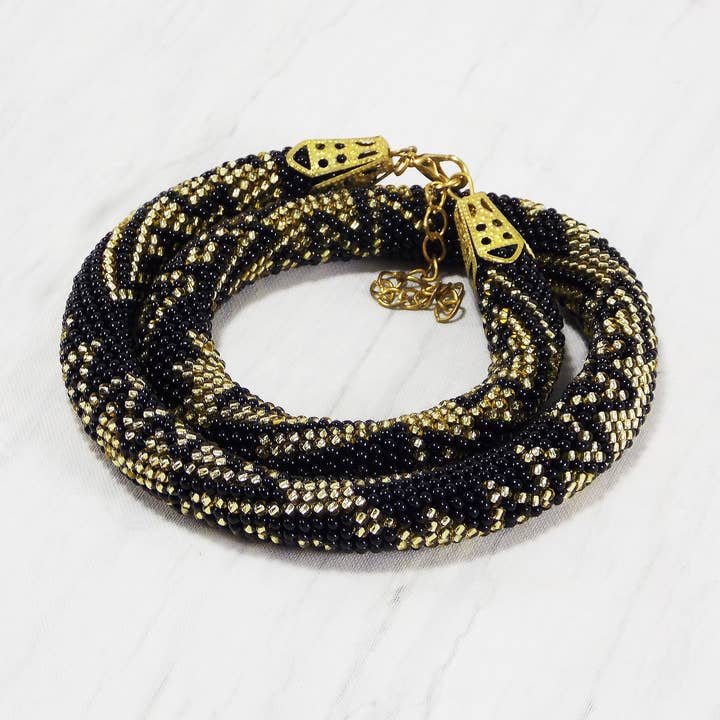 Gold Black Necklace Chevron Wave Zigzag Print Design Geometric Jewelry Valued Gift Mom Special Formal Wear Modern Statement Mother Day Gift for wholesale by Ninolia