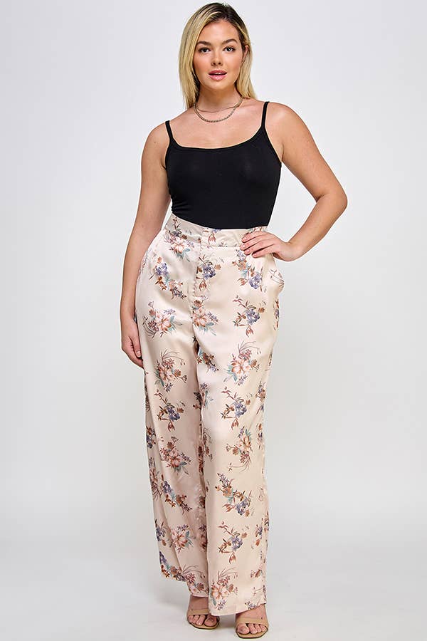 Haute Fox Plus Size & Contemporary - Wholesale Broek - Dames - Plus Size Satijnen Bloemenbroek SS2391P-P9