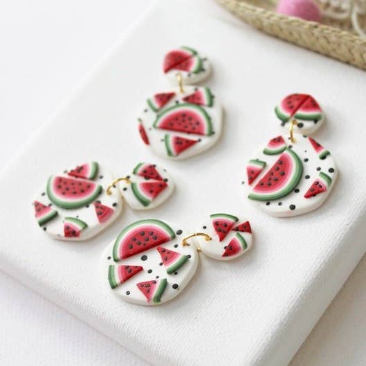 Brincos Watermelon Dangle, Brincos Clay Polímero, Verão por atacado de Studio Niani