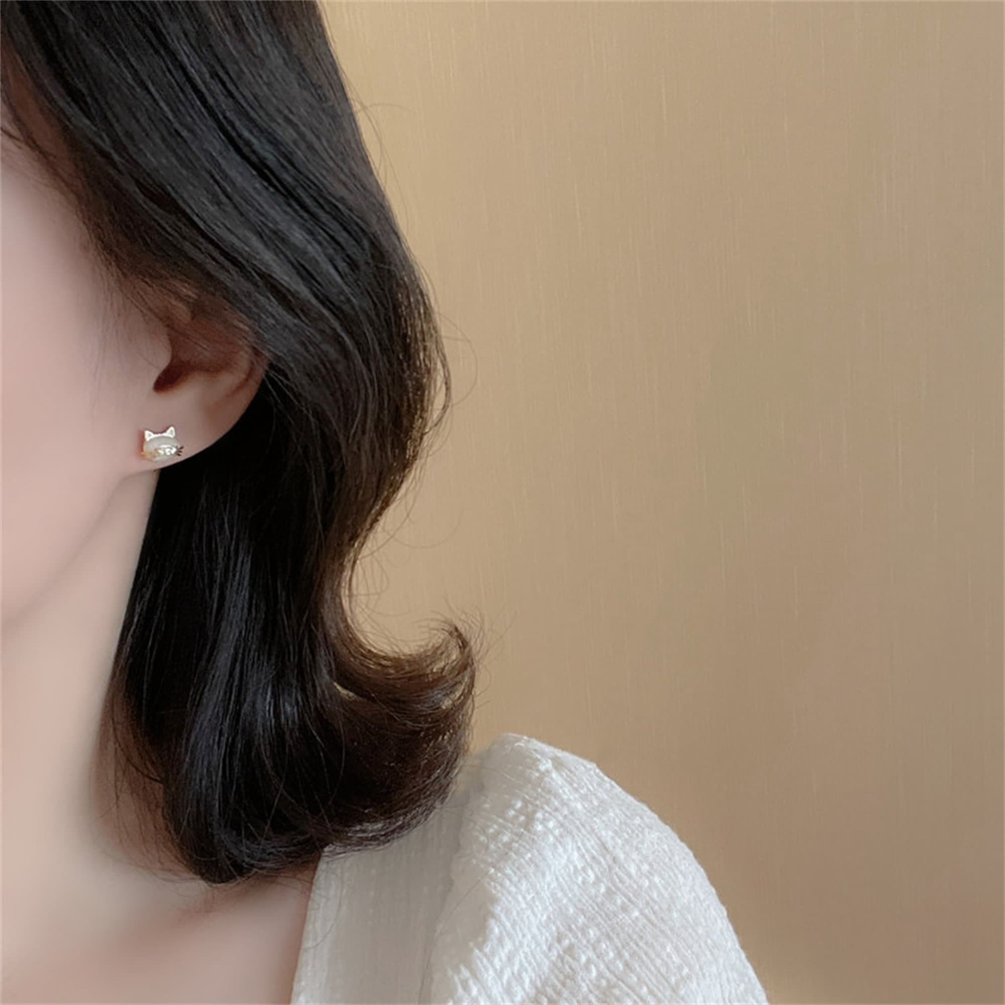 Perimade & Co. LLC - Wholesale Stud/Post Earrings - Cute Mini Opal Cat Stud Earrings in 925 Sterling Silver3