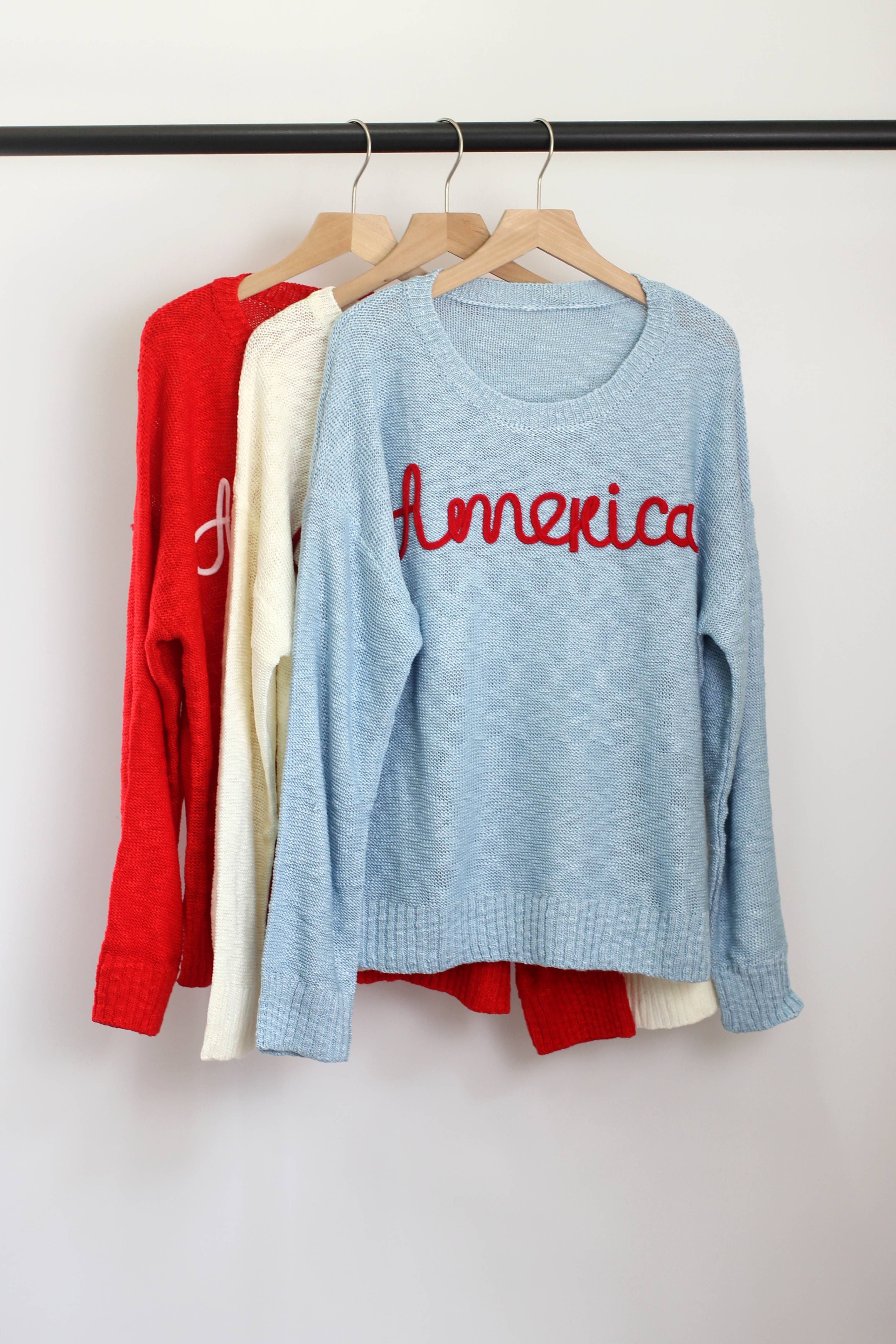 ESLEY - Wholesale Knit Sweater - Women's - W2408MY54489 - America Embroidered Crew Neck Sweaters6