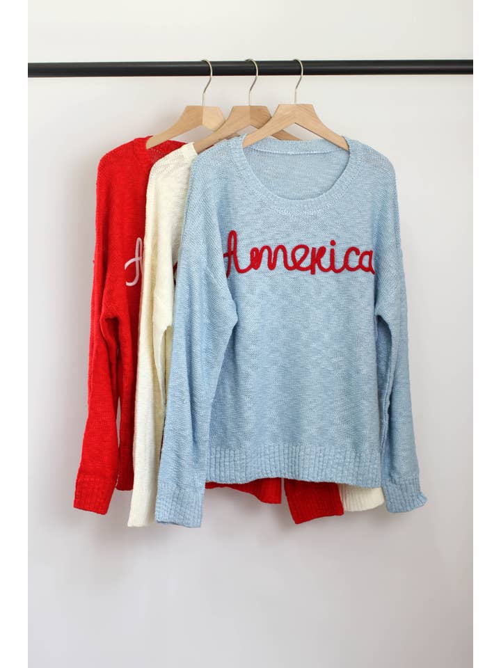 ESLEY - Wholesale Knit Sweater - Women's - W2408MY54489 - America Embroidered Crew Neck Sweaters6