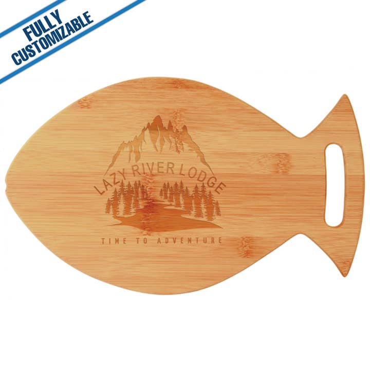 GiftWorksPlus - Wholesale Cutting Board - Fish Shaped Engraved Bamboo Cutting Board Fully Customizable