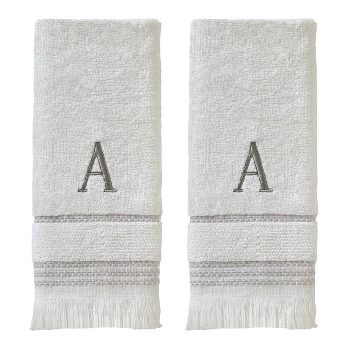 Casual Monogram “A” 2-Piece Cotton Hand Towel Set, White for wholesale by SKL HOME