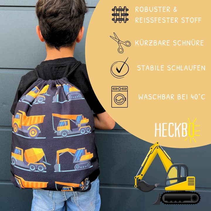 HECKBO - Wholesale Drawstring Bag - Kids - Gym bag construction vehicles black 81