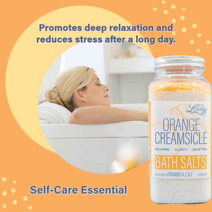 Luxiny Products - Luxurious Bath and Body - Venta al por mayor Sales de baño - Sales de baño | Naranja Creamsicle | 20 oz | Remojo de sales de baño1